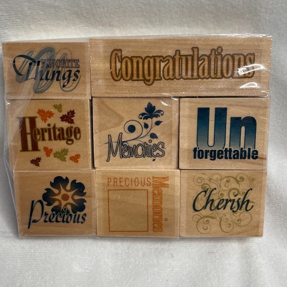 Portafolia Gifted Memories Wooden Rubber Stamps Set of 8 NEW - Picture 3 of 4